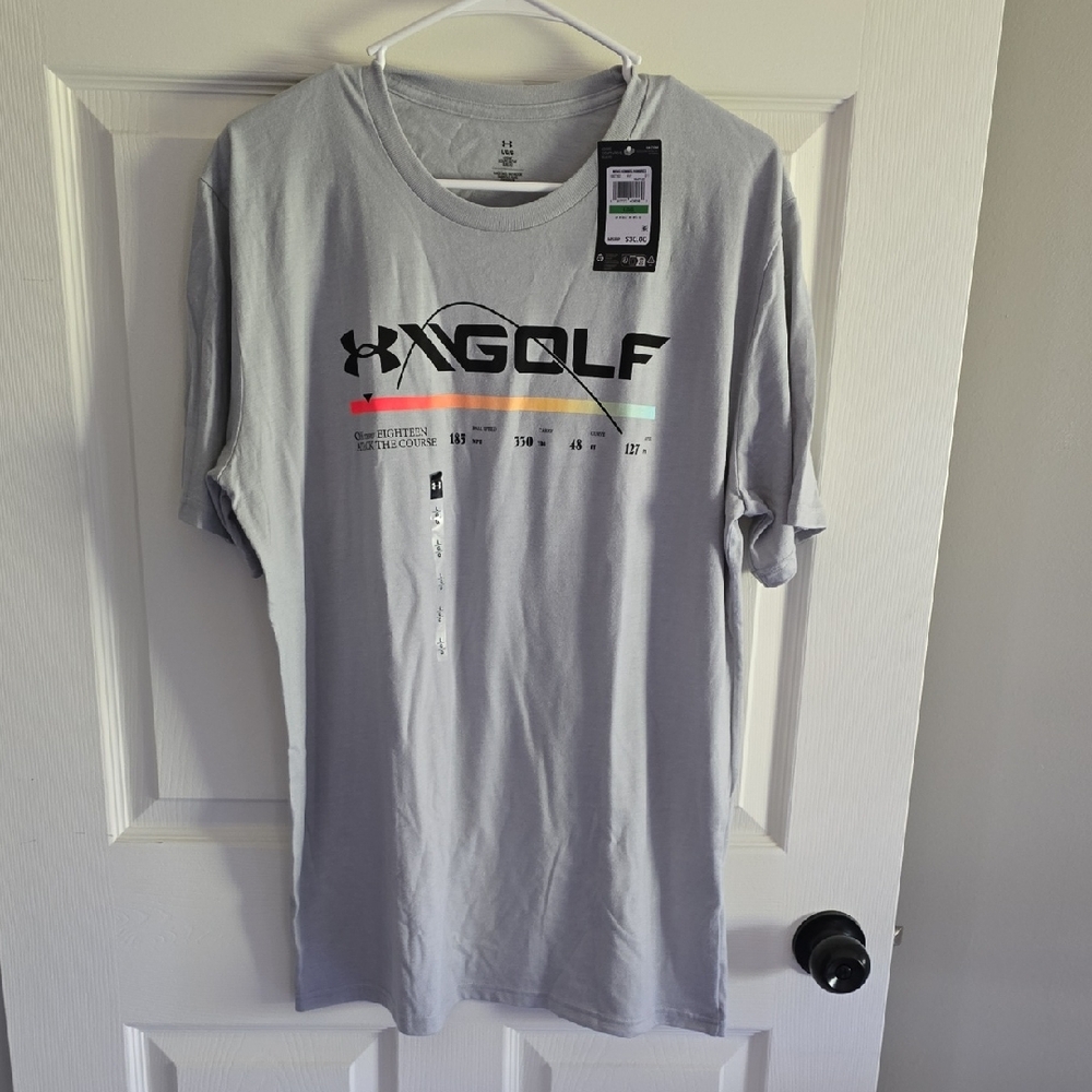 NWT Under Armour Gray Short Sleeve Tee Athletic Performance Mens Golf Tee Size L